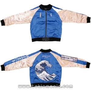 Chaqueta Sukajan (Tamaño 3L) con Bordado Completo de "La Gran Ola de Kanagawa" de Katsushika Hokusai