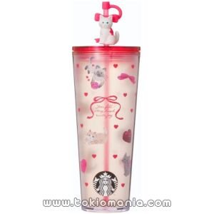 STARBUCKS Starbucks Válentines 2026 Taza de plástico con tapa de gato de 710 ml