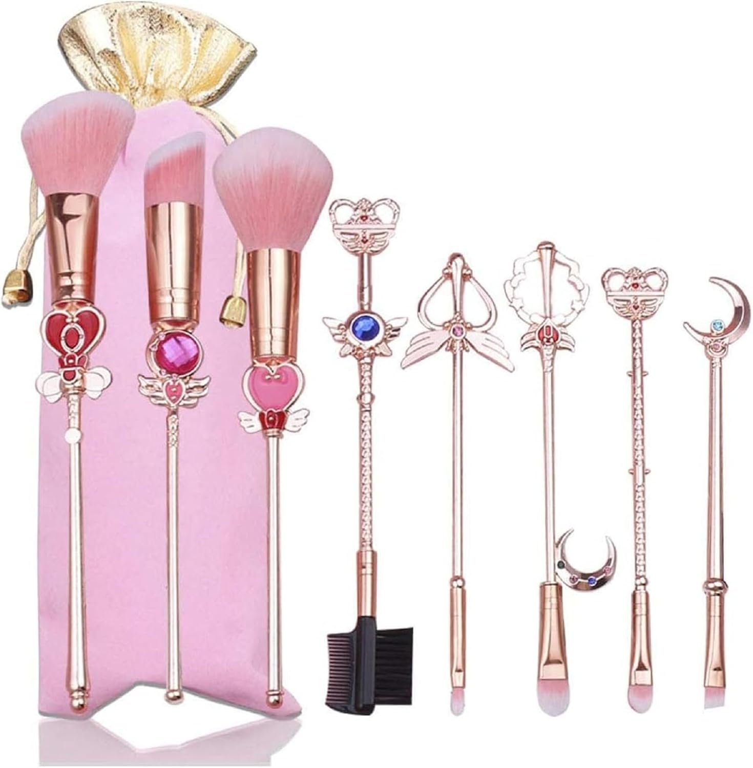Set de Brochas de Maquillaje para Ojos, 8 Piezas, con Cerdas Sintéticas, Adorable, de la Popular Serie 'Sailor Moon'【El Mejor Regalo】 (rosa)