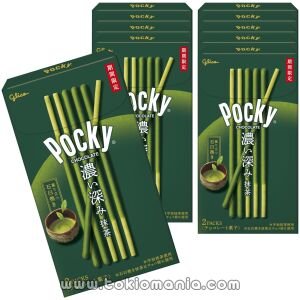 Ezaki Glico Pocky Matcha Sabor Intensamente Suave, Galletas, Chocolate, 2 Bolsas por Paquete, 10 Paquetes"