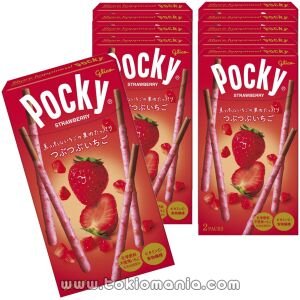 Pocky Fresa con Trozos, 2 Bolsas por Paquete, 10 Paquetes, Ezaki Glico, Gran Capacidad, Empaque Individual, Dulces, Chocolate, Bocadillos, Regalo para San Valentín y Día de San Patricio