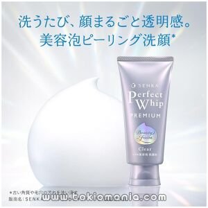 SENKA Premium Perfect Whip Clear 120g + Espuma de Belleza, Peeling, Transparencia, Cuidado de Poros, Exfoliación de la Piel, Cuidado para la Opacidad, Gel de Limpieza Medicinal, Para Mujeres y Hombres"