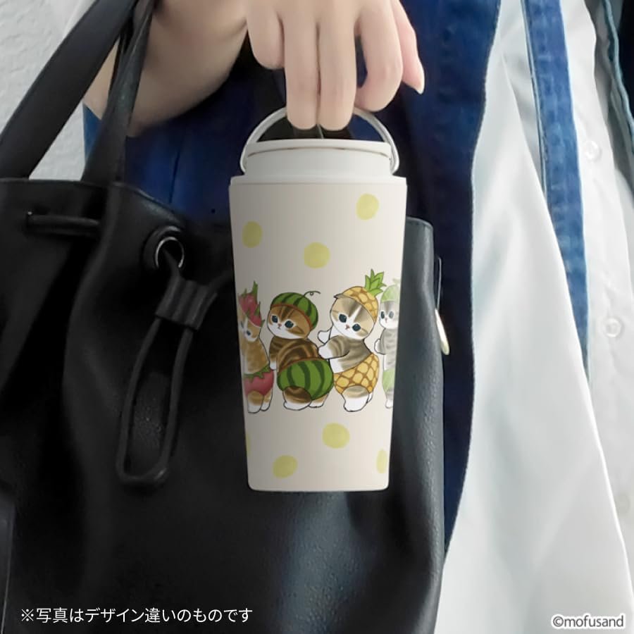 mofusand Taza térmica de doble pared con asa, 360 ml - Diseño "Mitsubachi-nyan" (abeja gatita) - Image 3